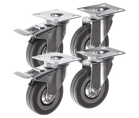 Detail vozička z zaboji, ki prikazuje kolesca z zavoro