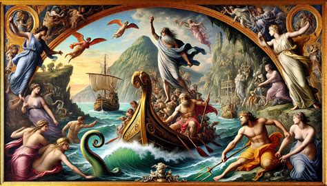 Ilustracija Odiseja, ki se bori s Kiklopi
