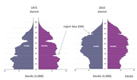 Graf števila rojstev v Sloveniji skozi desetletja