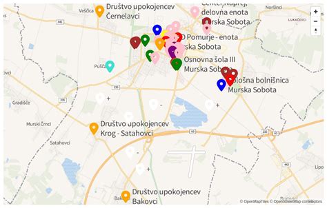 zemljevid Mestne občine Murska Sobota s poudarjenimi občinskimi institucijami