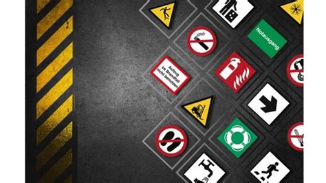 Ilustracija gradbišča z varnostnimi znaki in opremo