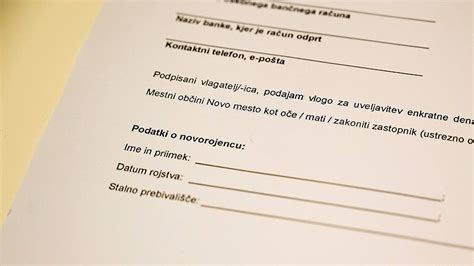 Obrazec za vlogo za pomoč ob rojstvu otroka