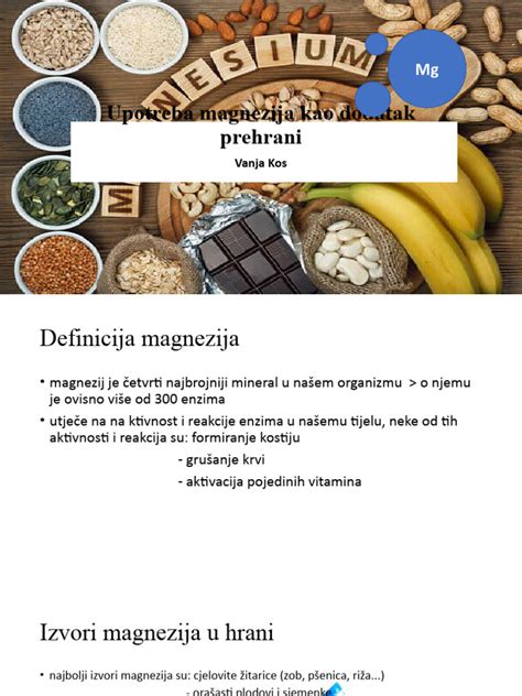 Infografika o vlogi magnezija v nosečnosti in virih magnezija v prehrani