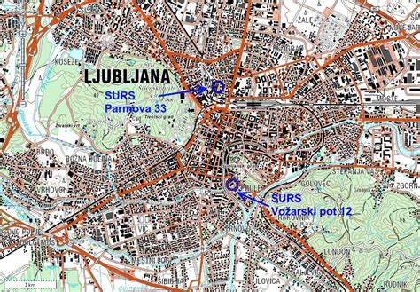 Mapa Ljubljane z označenim centrom