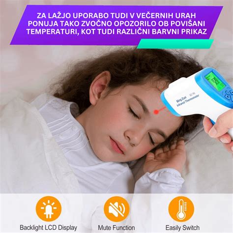 Diagram, ki prikazuje, kako infrardeči termometer zaznava toploto s telesa.