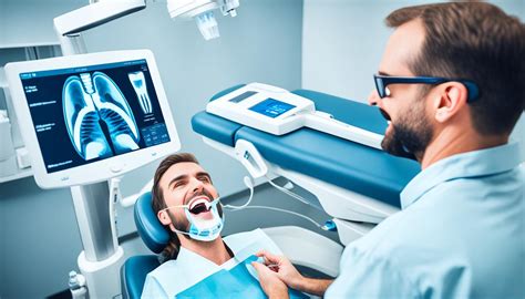 Ilustracija zobozdravnika, ki uporablja svinčeni predpasnik pri rentgenskem slikanju