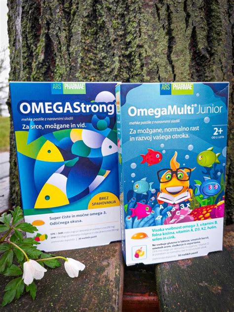 Slika možganov in oči, ki simbolizirata razvoj otroka, z zraven dodanimi viri omega-3 maščobnih kislin