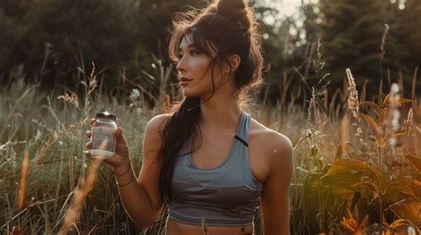 Nosečnica, ki nežno drži svoj trebušček, obdana z elementi zdravega življenjskega sloga: sadje, zelenjava, steklenica vode, športna oprema.