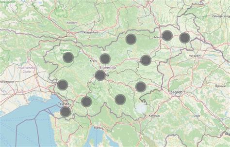 Zemljevid s poudarjenimi lokacijami trgovin, kjer je možno najti večje velikosti nedrčkov za dojenje