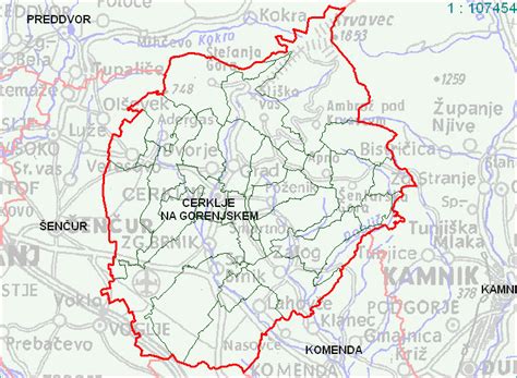 Zemljevid Občine Cerklje na Gorenjskem z naselij
