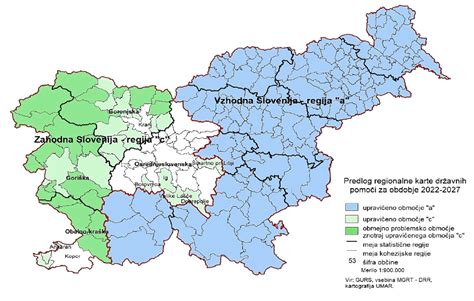 Zemljevid Slovenije z označenimi občinami in višino pomoči ob rojstvu otroka