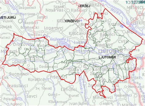 Zemljevid občine Ljutomer s poudarjenimi območji