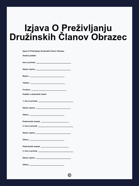 Diagram, ki prikazuje različne kategorije vzdrževanih družinskih članov.