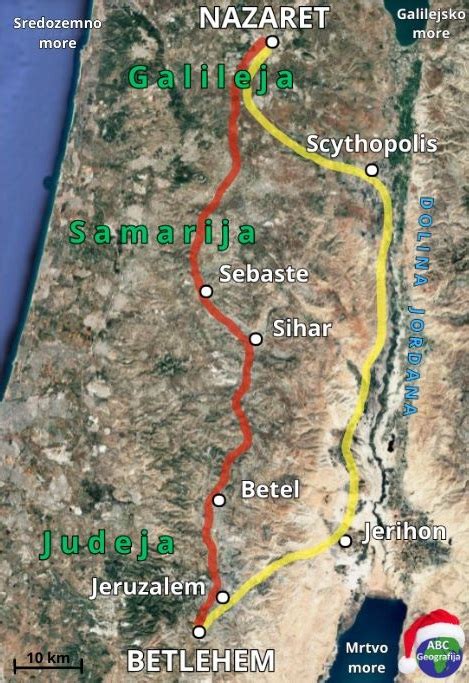 Zemljevid poti iz Nazareta v Betlehem