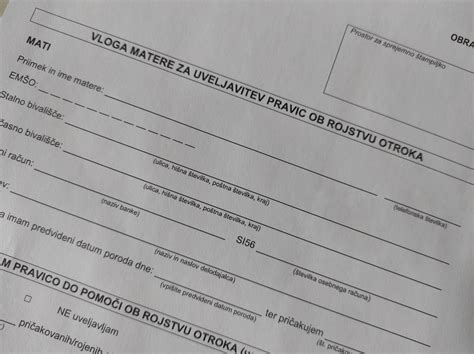 Shematski prikaz postopka oddaje vloge za pomoč ob rojstvu otroka