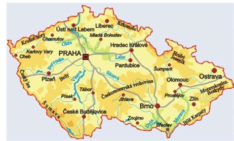 Zemljevid Češke z označenim mestom Brno