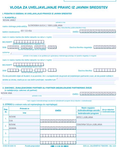 Obrazec vloge za socialno pomoč