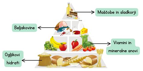 Ilustracija uravnotežene prehranske piramide za nosečnice