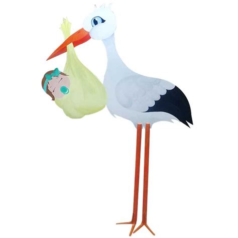 Štorklja z dojenčkom pred hišo