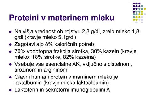 Diagram razlike vsebnosti beljakovin v materinem mleku in kravjem mleku
