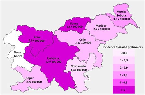 Grafikon obolevnosti za KME v Sloveniji po regijah