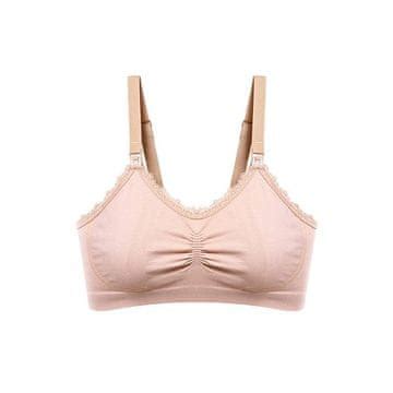 Ženska, ki drži v rokah modrček za dojenje večje velikosti