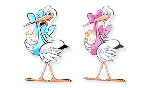 Ilustracija štorklje, ki prinaša dojenčka