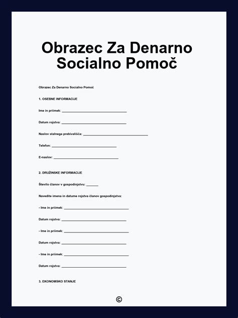 Obrazec za vlogo za denarno pomoč