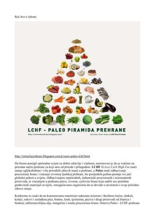 Ilustracija piramide LCHF prehrane