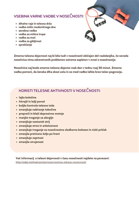 Infografika o koristih vadbe v nosečnosti