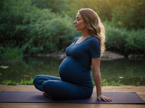 Ženska v pozni nosečnosti izvaja nežne vaje na prostem
