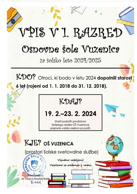 Otrok prejema vabilo na vpis v prvi razred