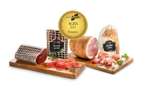 Ilustracija različnih vrst sirov in mesnih izdelkov