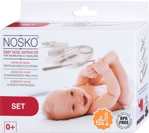 Pripomočki za čiščenje nosu dojenčka: fiziološka raztopina in aspirator.