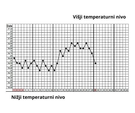 Grafikon bazalne telesne temperature, ki prikazuje padec pred ovulacijo in dvig po njej.