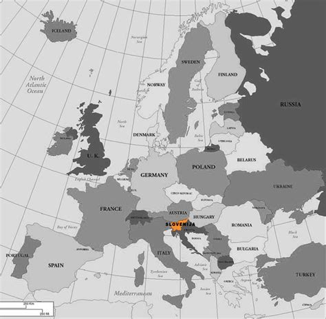 Slovenija na zemljevidu Evrope