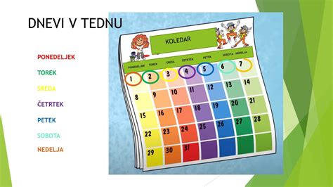 Ilustracija koledarja z dnevi v tednu