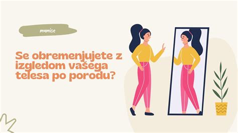 Ilustracija ženskega telesa po porodu z označenimi področji sprememb