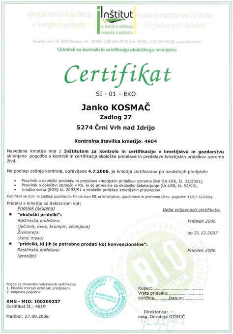 Certifikati ekološke pridelave
