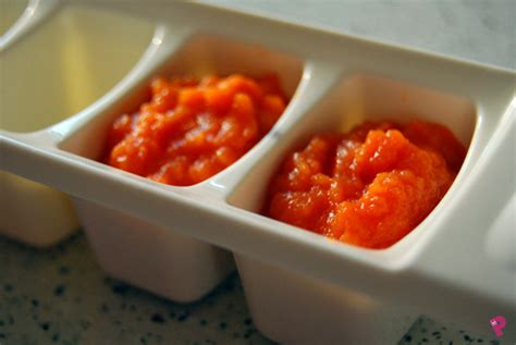 Zamrznjene kocke korenčkove kašice v posodi