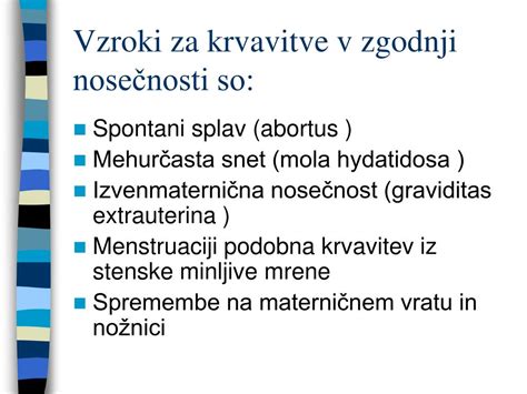 Infografika z možnimi vzroki krvavitev v nosečnosti