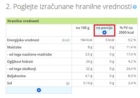 Preglednica hranilne vrednosti živil