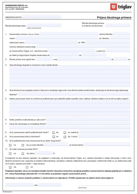 Obrazec za prijavo škode