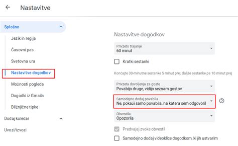 Diagram, ki prikazuje nastavitve obvestil v Google Koledarju