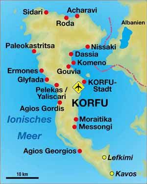 Zemljevid grškega otoka Krf