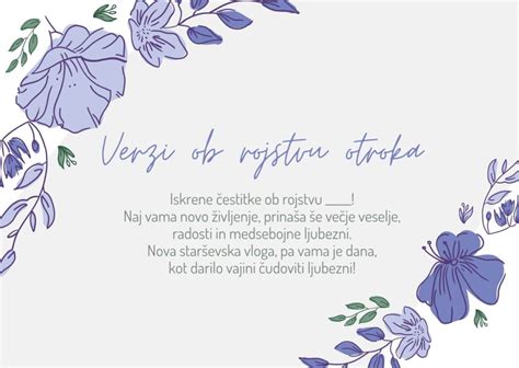 Primer voščilnice ob rojstvu otroka z nežnimi motivi