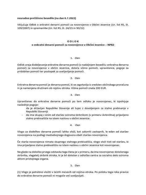 Primer občinske pomoči za novorojence