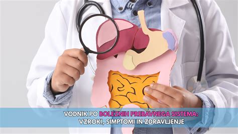 Diagram prebavnega sistema, ki prikazuje pot hrane in morebitne težave, kot je refluks