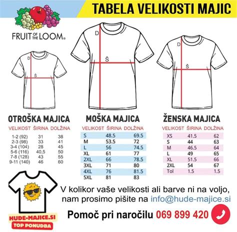 grafični prikaz merjenja majice za določitev pravilne velikosti