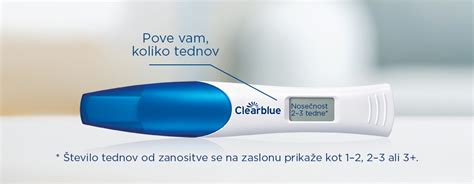 Digitalni test Clearblue z indikatorjem tednov, ki prikazuje rezultat